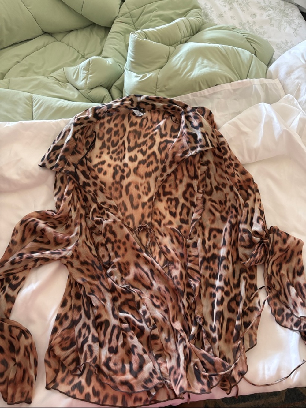 H&M Leopard Print Sheer Blouse in Brown and Black